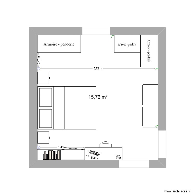 CHAMBRE. Plan de 1 pièce et 16 m2