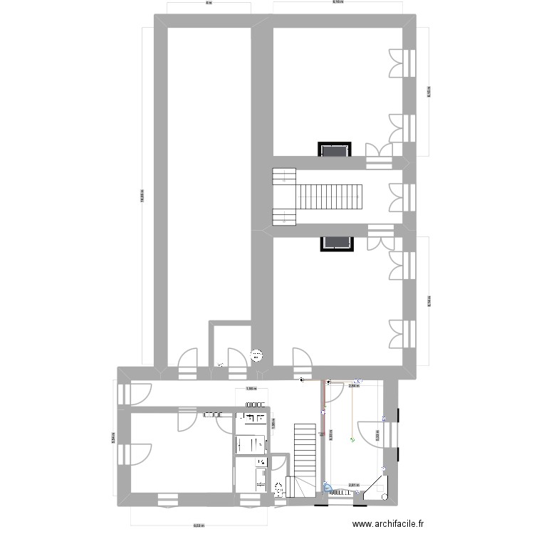 Maison principale - Rez de chaussée. Plan de 5 pièces et 42 m2