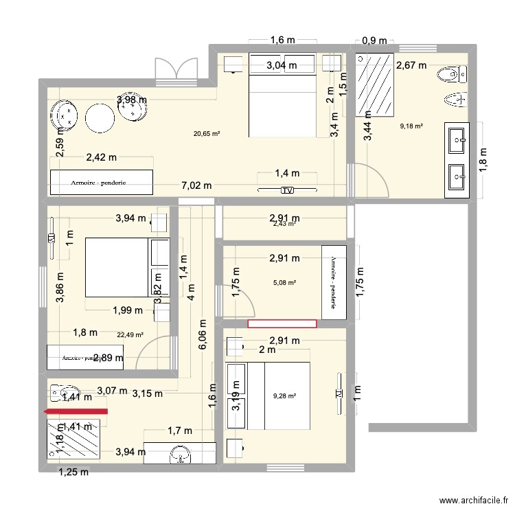 Plan R+1 Gentille Elec. Plan de 6 pièces et 69 m2