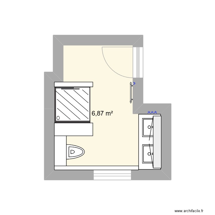 Salle de bain Ouffet. Plan de 1 pièce et 7 m2