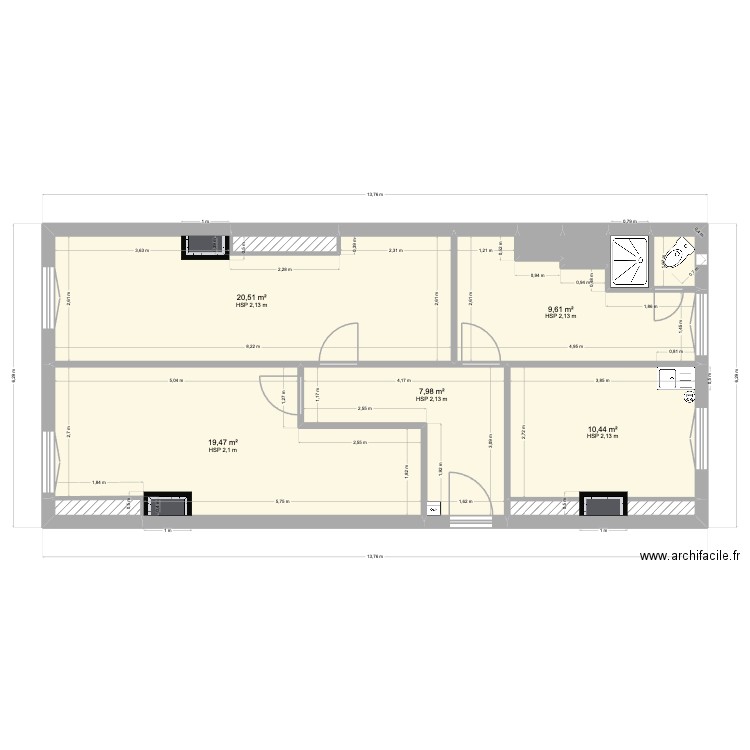 35 Malesherbes. Plan de 12 pièces et 73 m2
