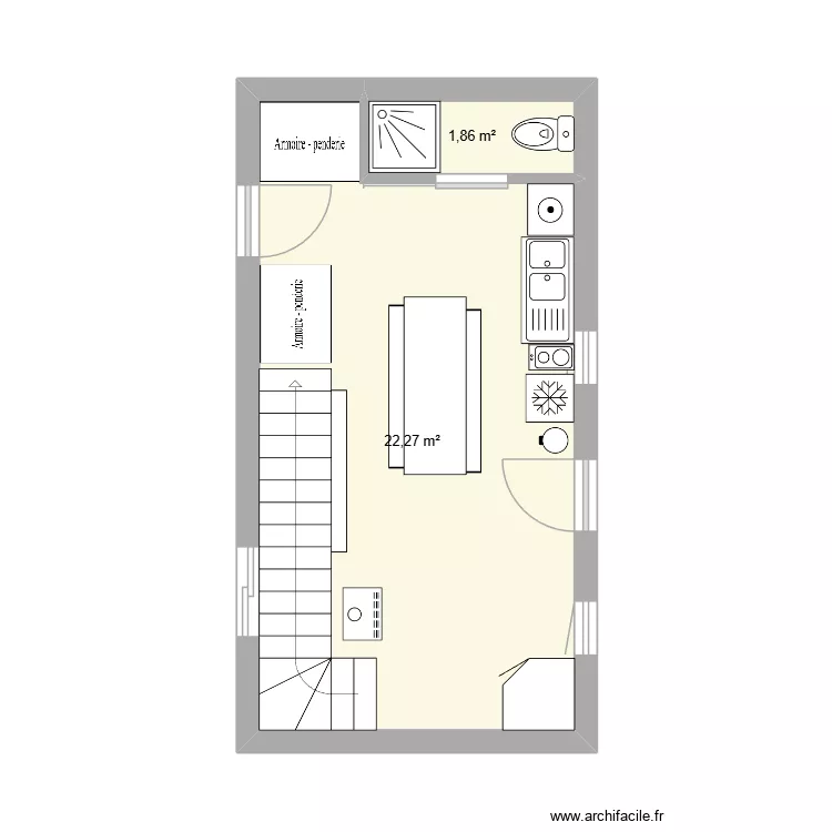 id&eacute;e3. Plan de 2 pièces et 24 m²