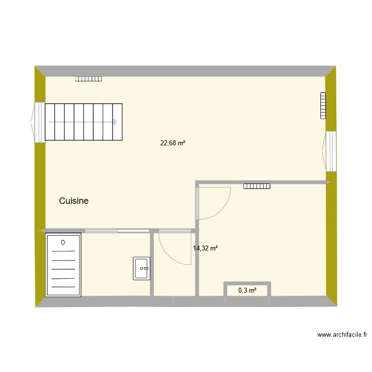 lespine comble T2. Plan de 3 pièces et 37 m2