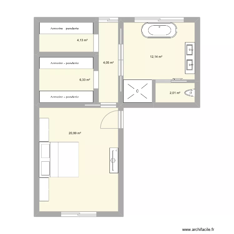 Suite propriétaire standard. Plan de 6 et 49 m² Suite propriétaire standard. Plan de 6 et 49 m²
