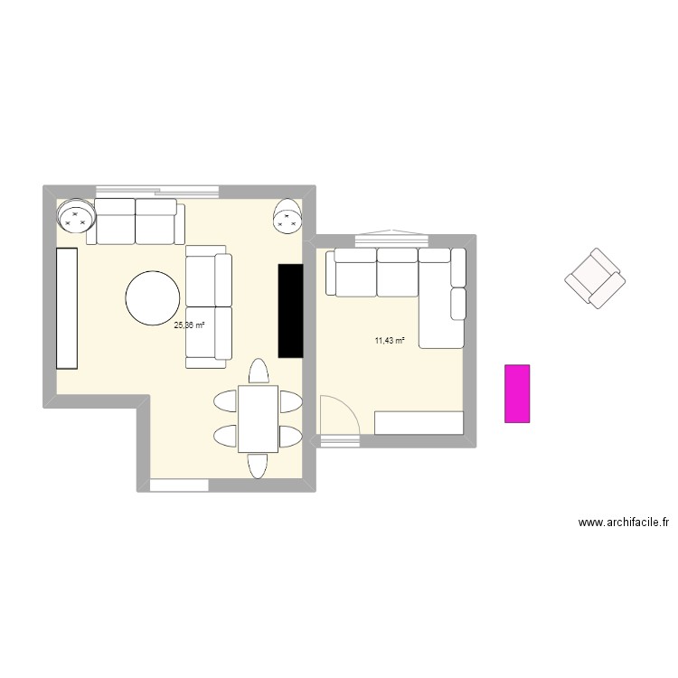 Maison N°25. Plan de 2 pièces et 37 m2