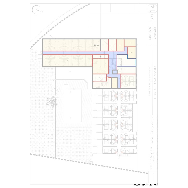 MDG R+1. Plan de 16 pièces et 718 m2