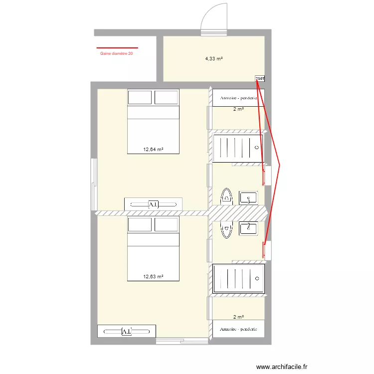 Corse chambre ami Chauffage. Plan de 
