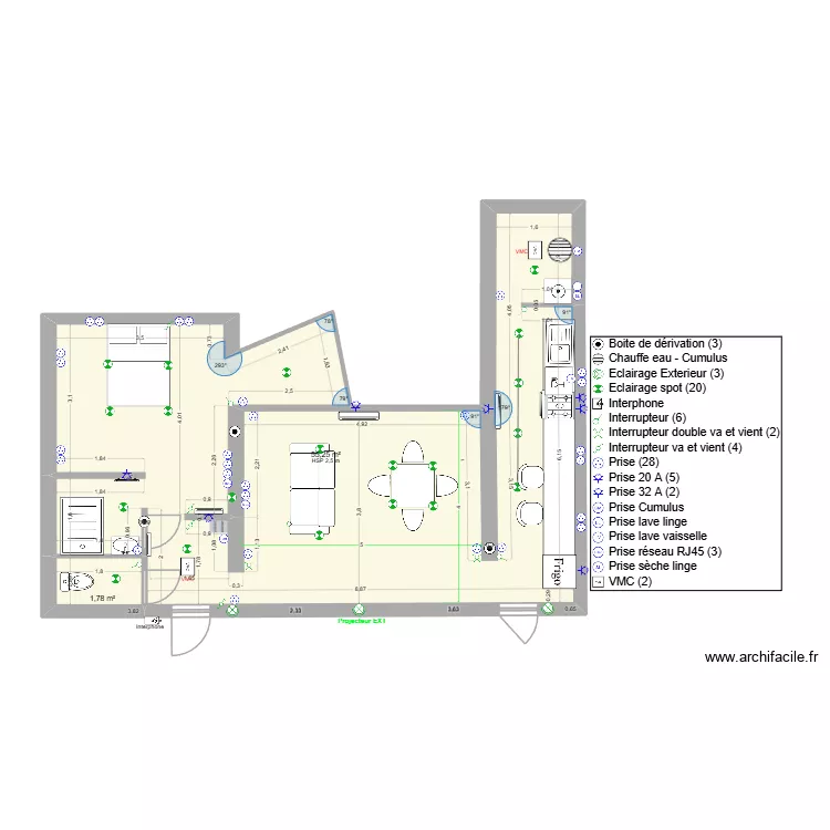 plan maj2. Plan de 2  et 57 m²