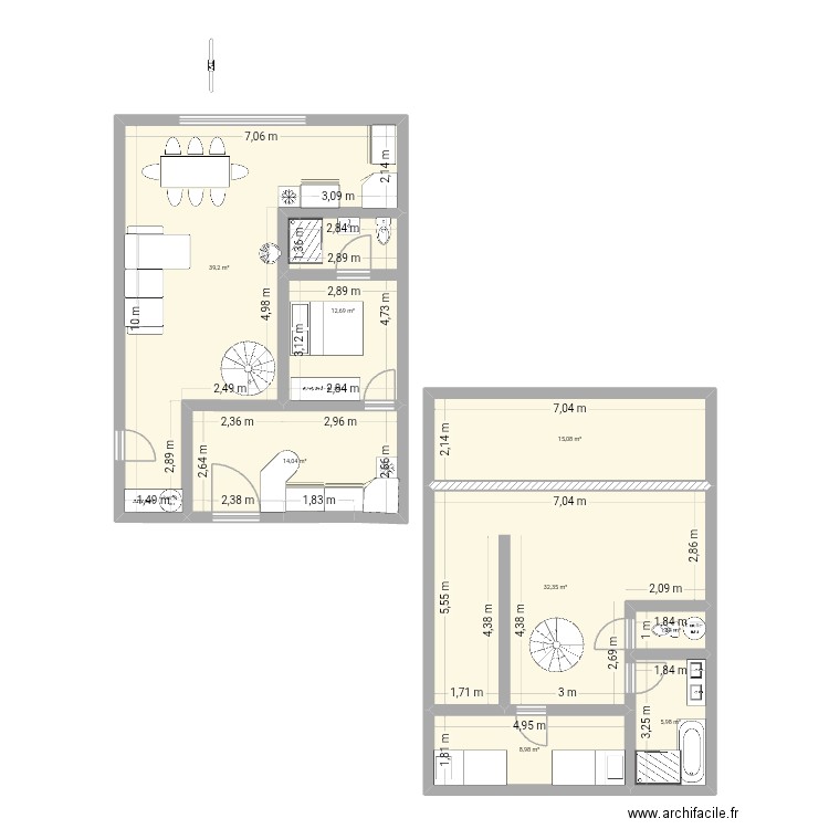 Studio grange version 4+2. Plan de 8 pièces et 130 m2