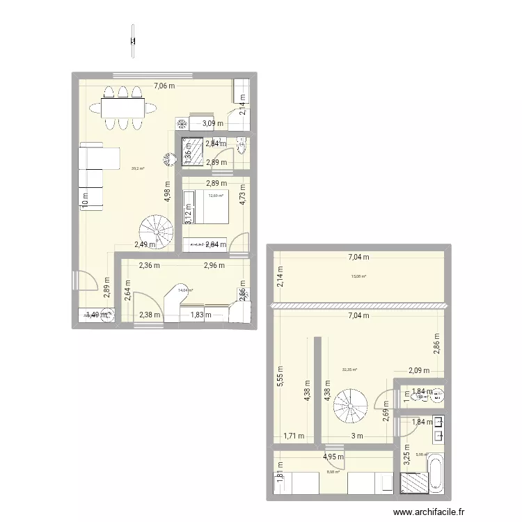 Studio grange version 4+2. Plan de 8  et 130 m²