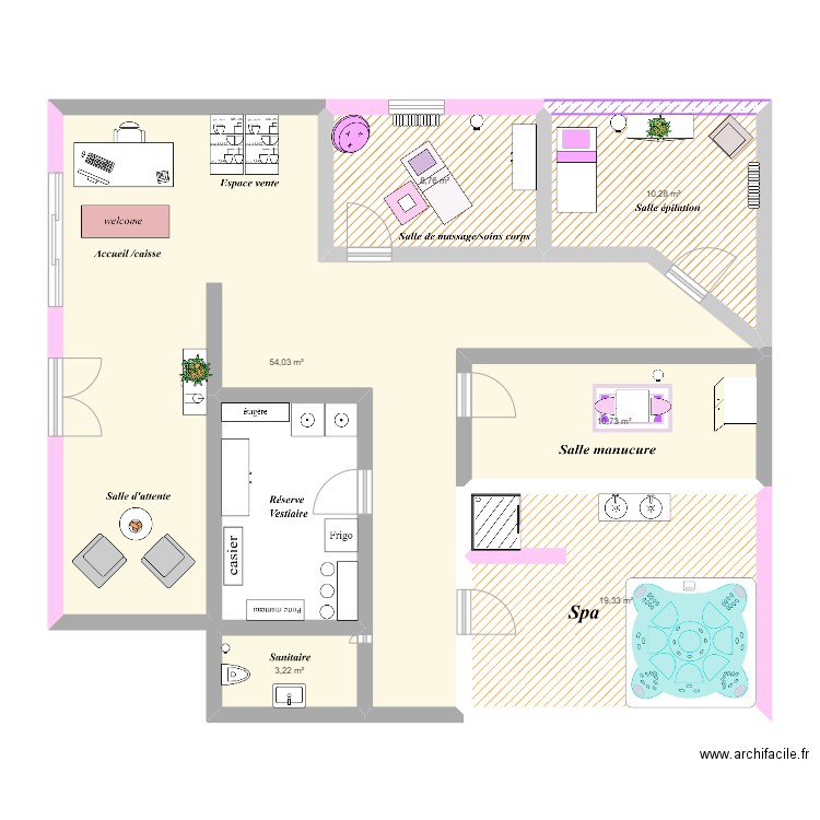 institut Beaute. Plan de 6 pièces et 106 m2
