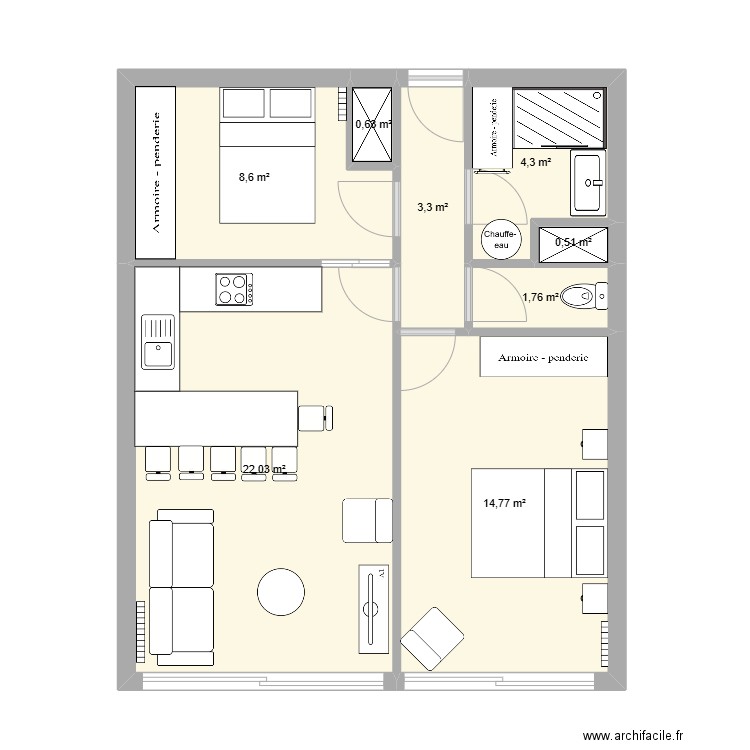st lary. Plan de 8 pièces et 56 m2