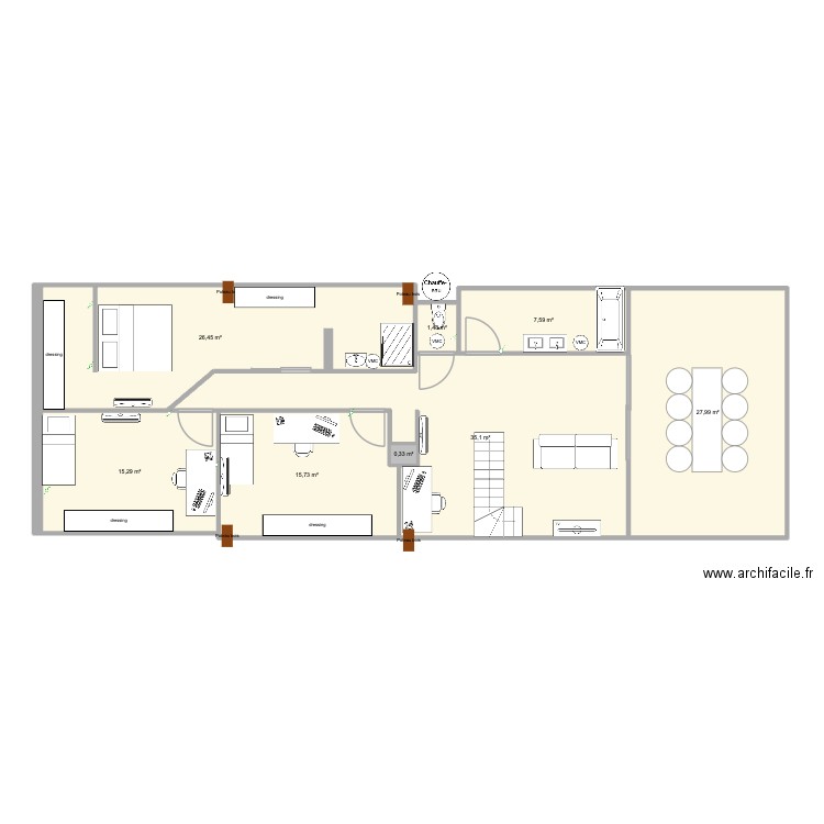 maison Antoine implantation final. Plan de 8 pièces et 130 m2