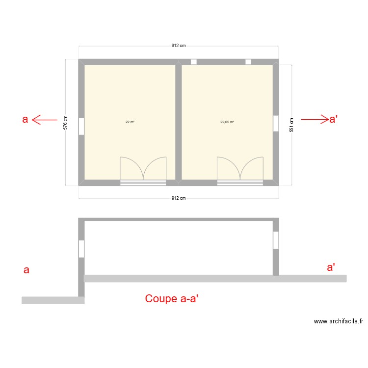 garage calenzana coupe. Plan de 2 pièces et 44 m2