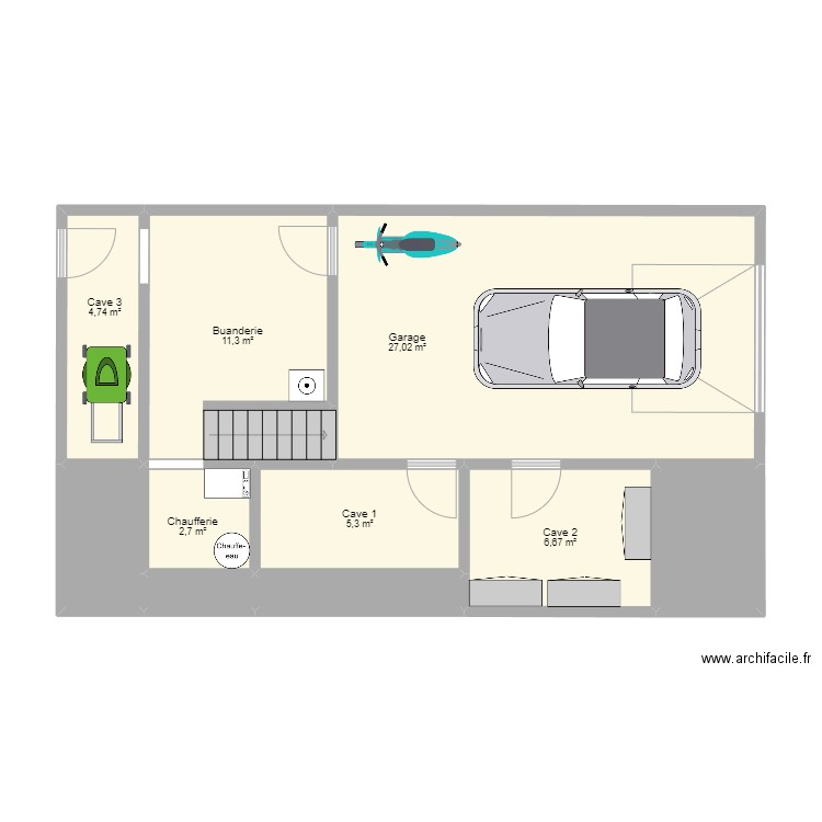 Village sous-sol. Plan de 10 pièces et 66 m2