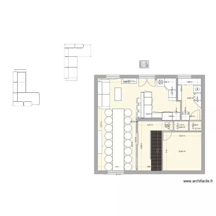 RDC 2. Plan de 5  et 56 m²