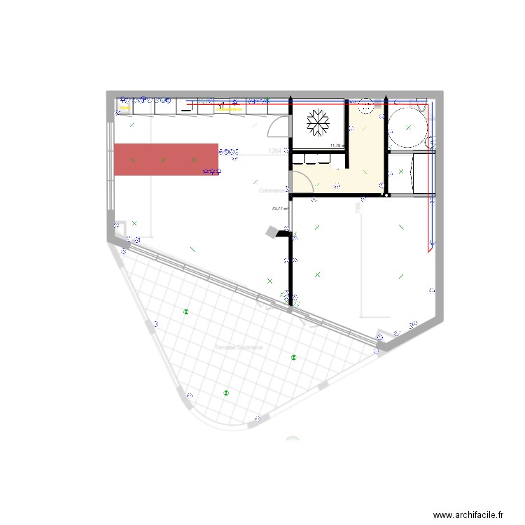 Local 3. Plan de 2 pièces et 86 m2