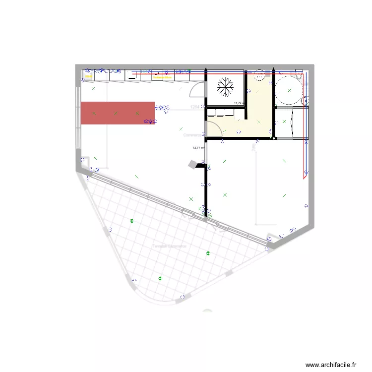 Local 3. Plan de 2 pièces et 86 m²