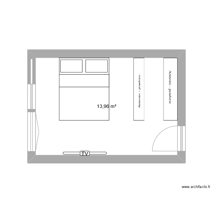 Chambre. Plan de 1 pièce et 14 m2