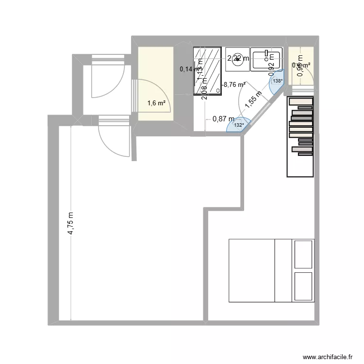 AR B.B Am&eacute;nag&eacute;. Plan de 4  et 6 m²