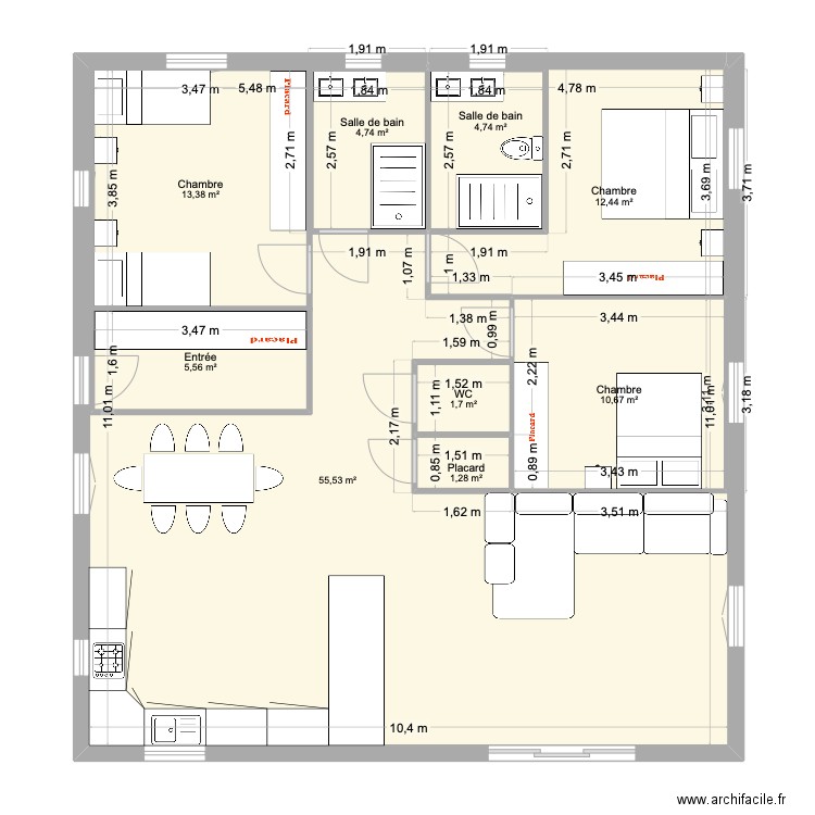 MAISON. Plan de 9 pièces et 131 m2