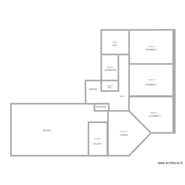 PONANT. Plan de 8 pièces et 60 m2