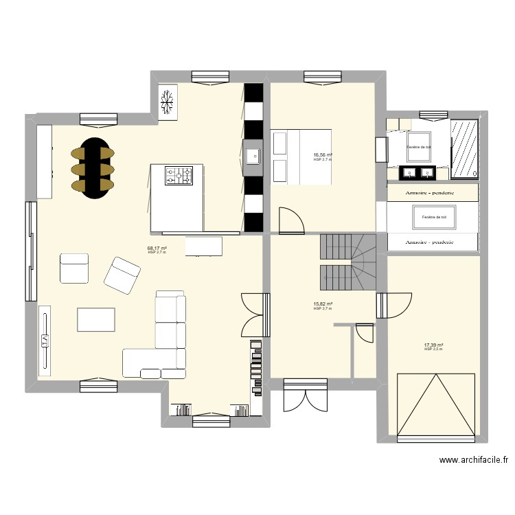 plateau 2. Plan de 4 pièces et 118 m2