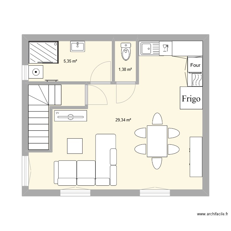 Gite 2 - Atelier R1a chambres. Plan de 4 pièces et 39 m2
