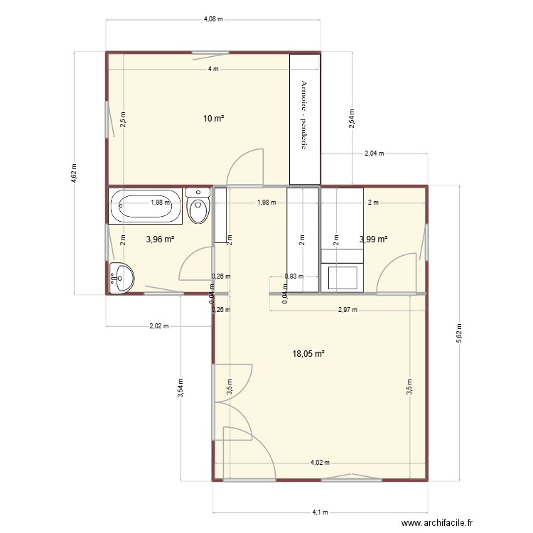 CHALET selon relevé-V1. Plan de 4 pièces et 36 m2