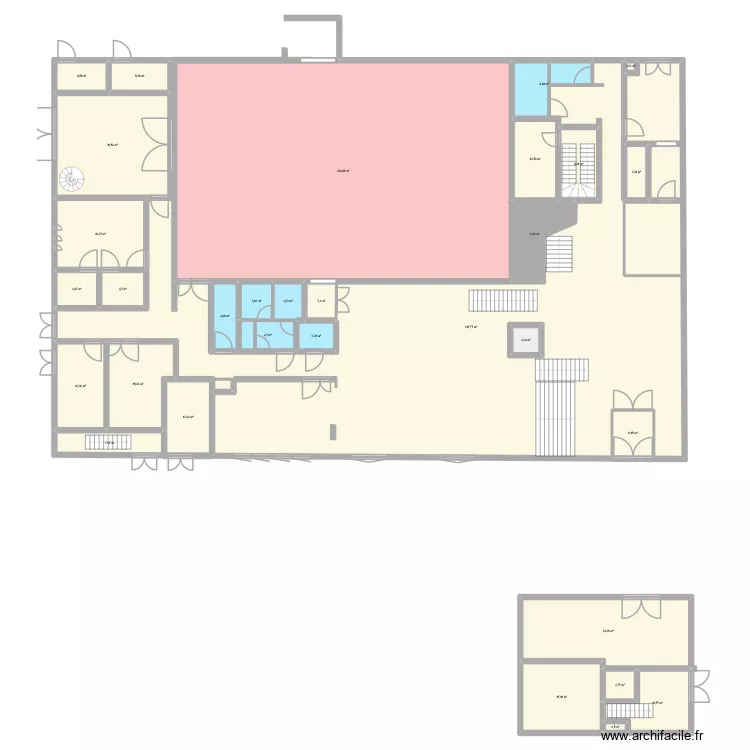 RDC. Plan de 31 pièces et 816 m²