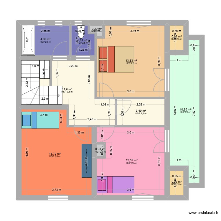 1e etage maison. Plan de 12 pièces et 76 m2