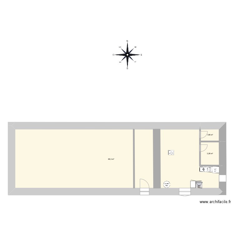 Cotations Bas. Plan de 3 pièces et 91 m2