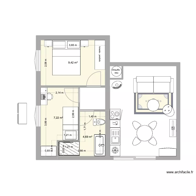 gite. Plan de 3  et 21 m²