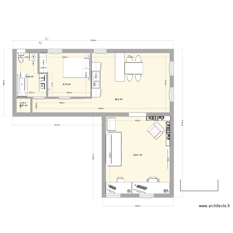 appartement. Plan de 5 pièces et 66 m2