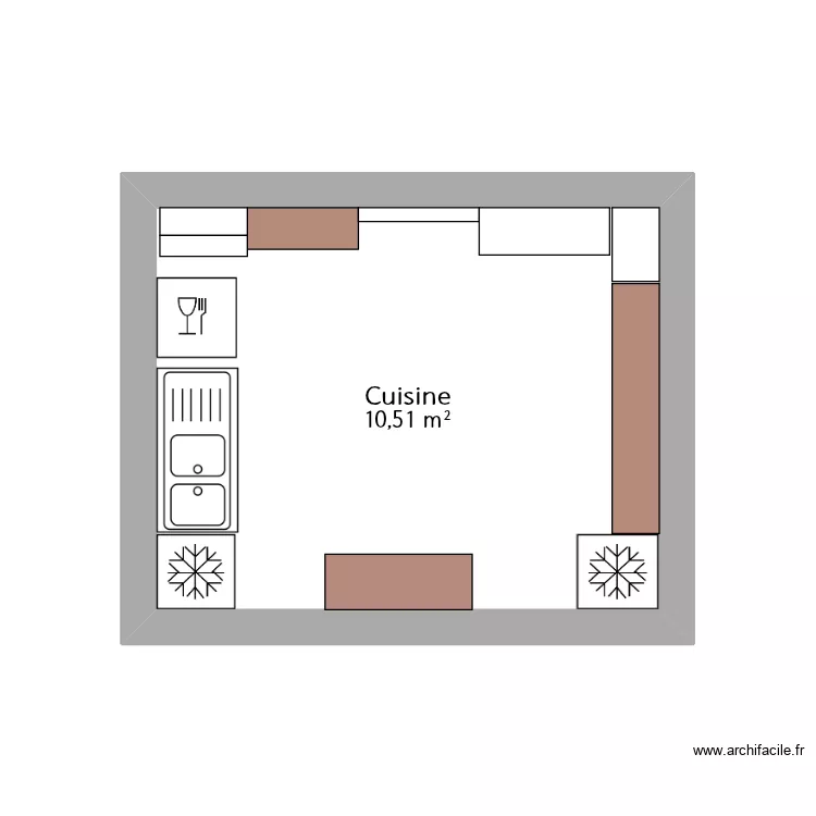 Cuisine. Plan de 1  et 11 m²
