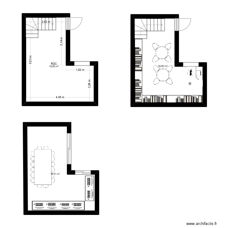 bibliothèque Thaderth. Plan de 3 pièces et 56 m2