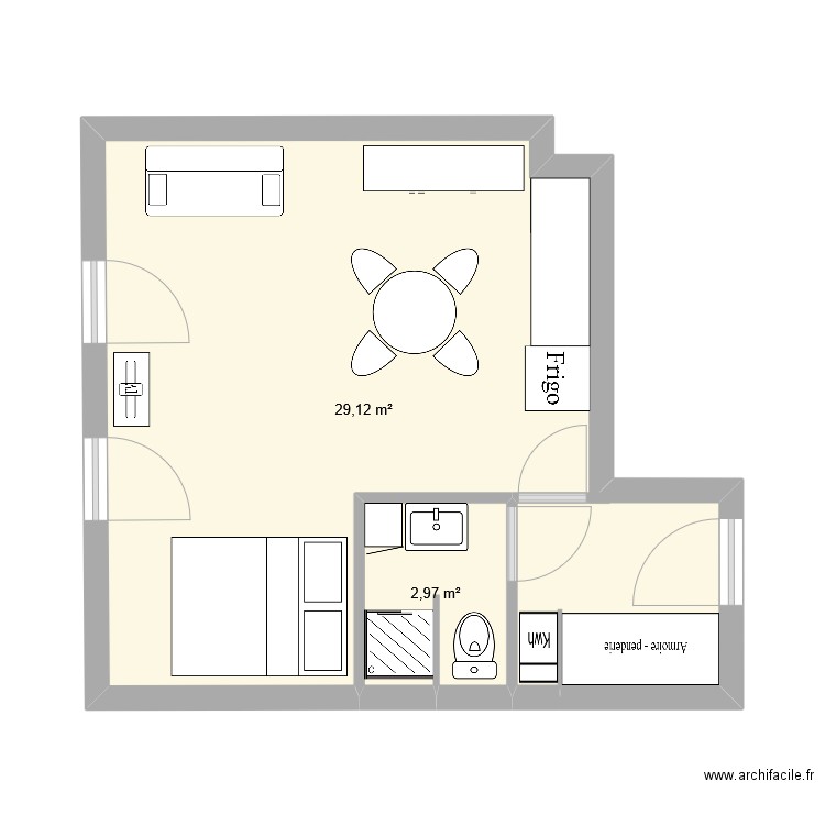 Allegra. Plan de 2 pièces et 32 m2