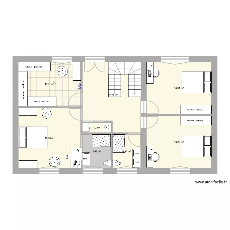Quincy R+1. Plan de 8 pièces et 80 m²