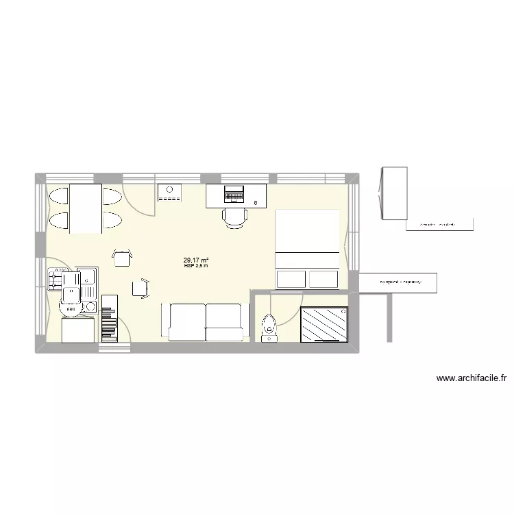 cabane 6. Plan de 1  et 29 m²