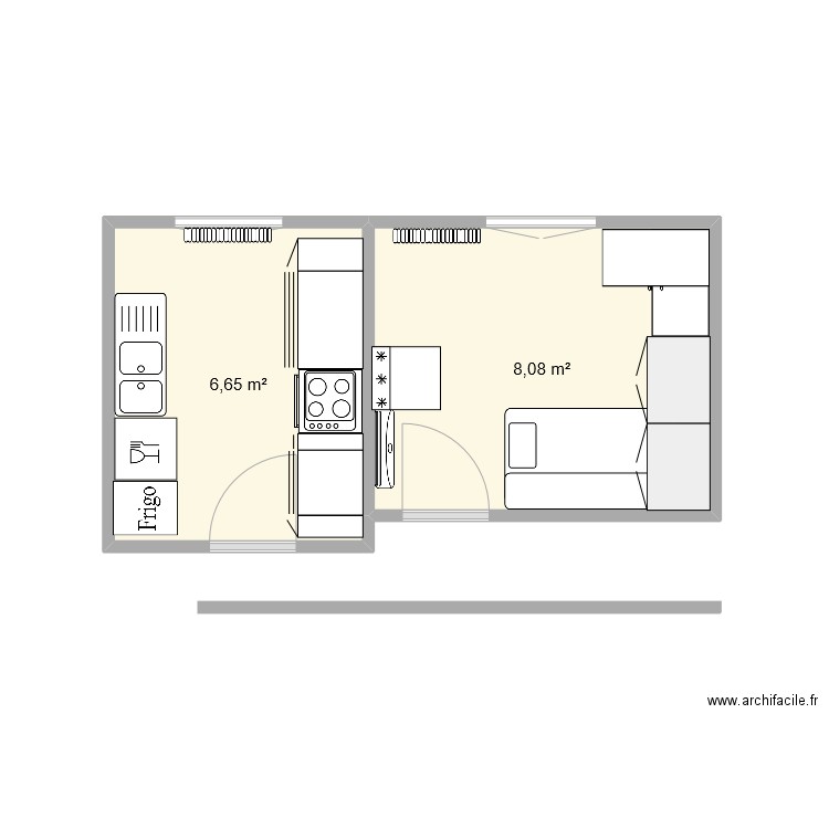Bureau. Plan de 2 pièces et 15 m2