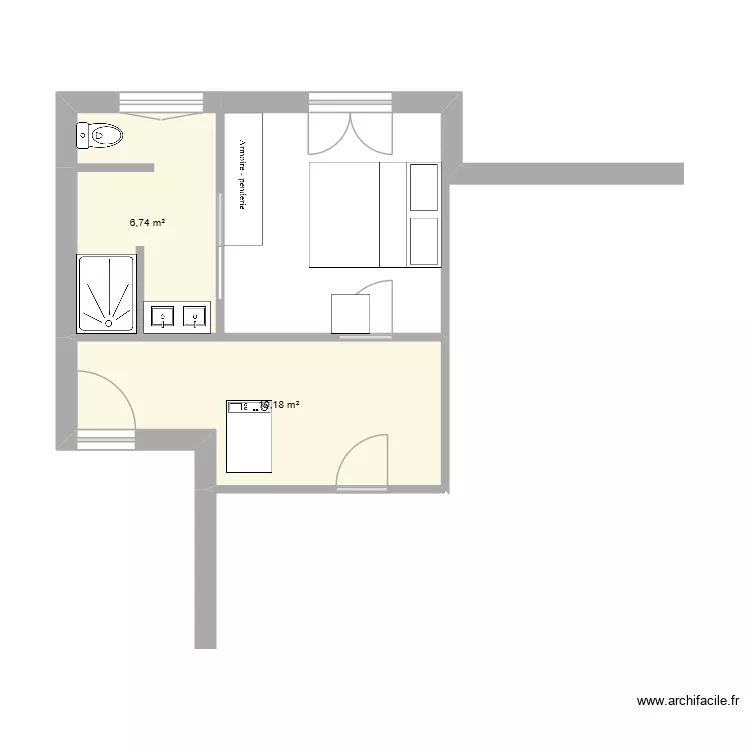 Base id&eacute;e 2. Plan de 2  et 17 m²
