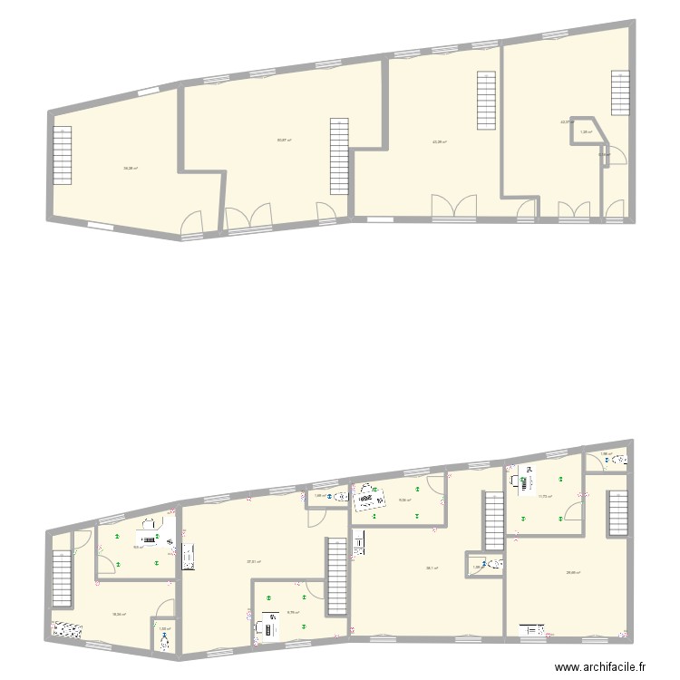 Bâtiment Saint Aubin Epinay plan sans élements. Plan de 18 pièces et 345 m2
