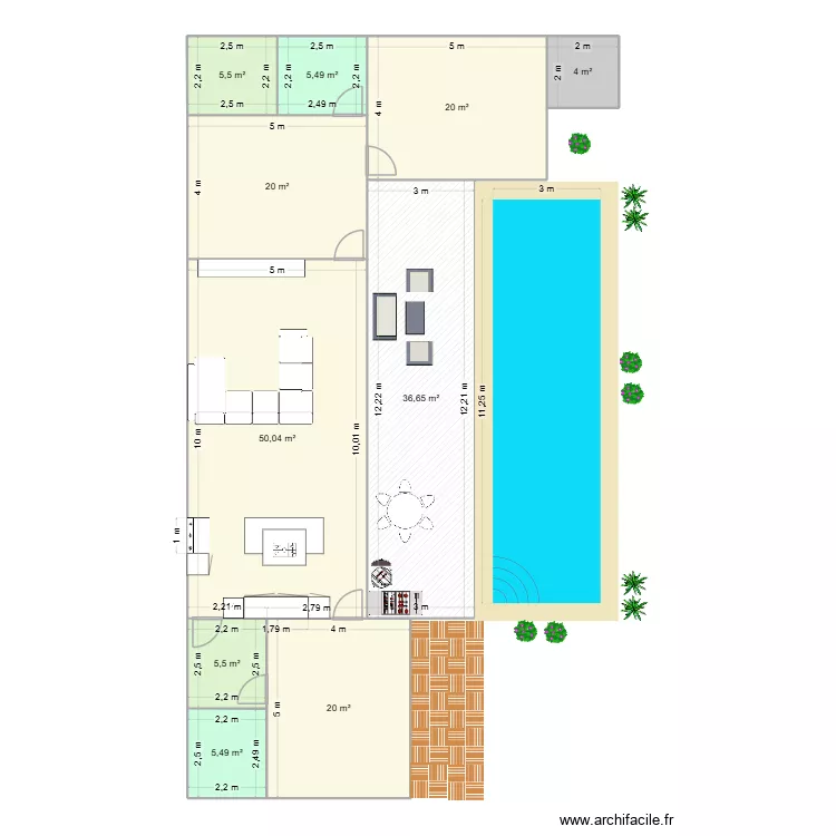 Maison Plein Pied 2Ch + Buro. Plan de 10  et 173 m²