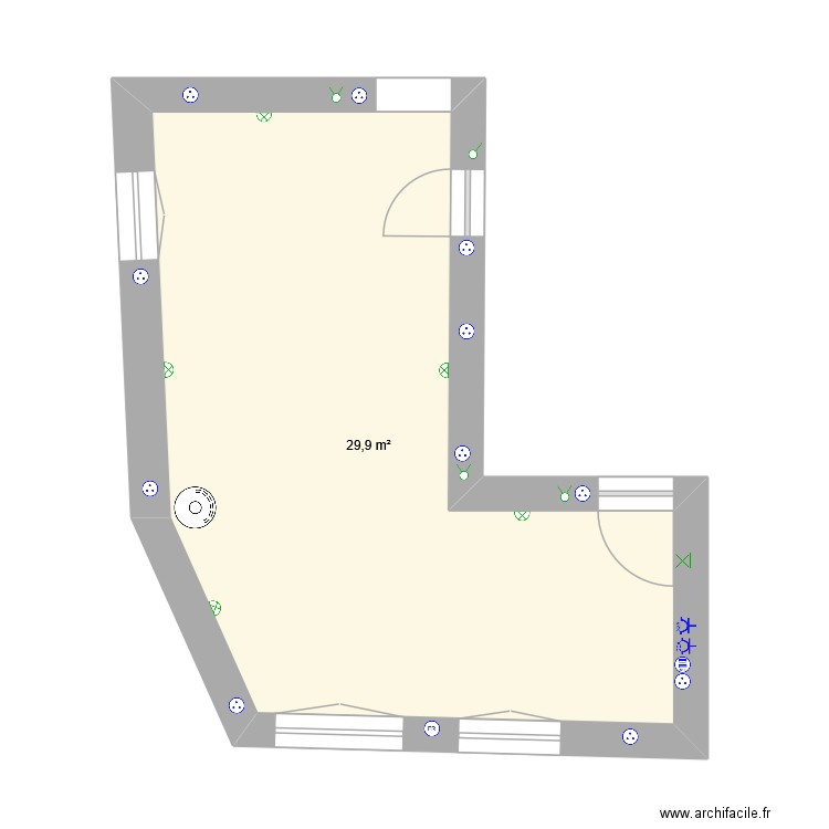 Nouvelle Cuisine. Plan de 1 pièce et 30 m2