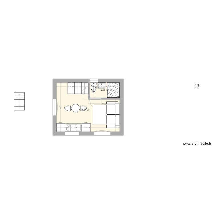 mazot. Plan de 2 pièces et 15 m2
