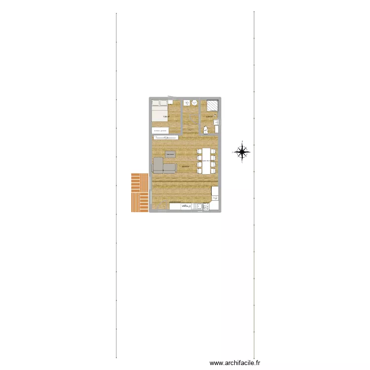 maison 1. Plan de 3 Pièces et 54 m²