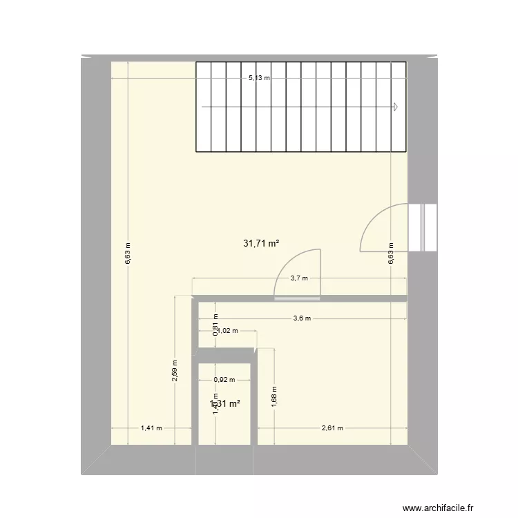 &eacute;tage. Plan de 2  et 33 m²