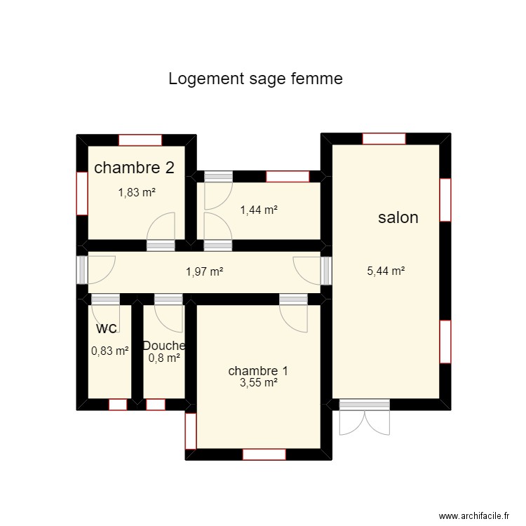 Vue en plan de logement sage femme. Plan de 7 pièces et 16 m2