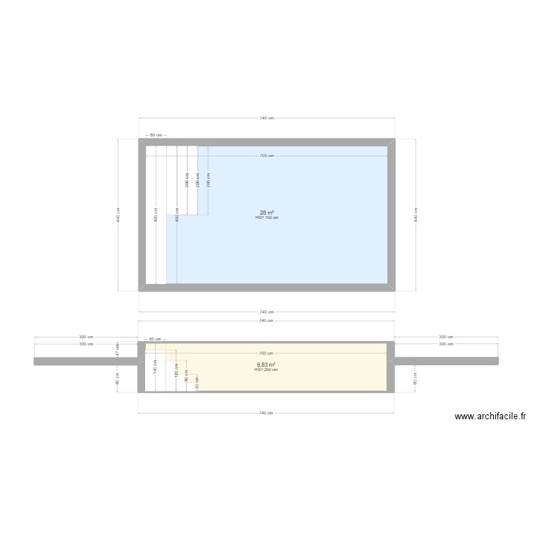 Piscine plan en coupe 1. Plan de 2 pièces et 38 m2