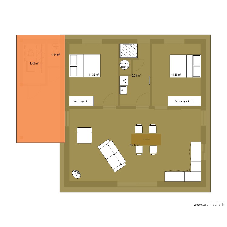 ASTAillac. Plan de 2 pièces et 58 m2